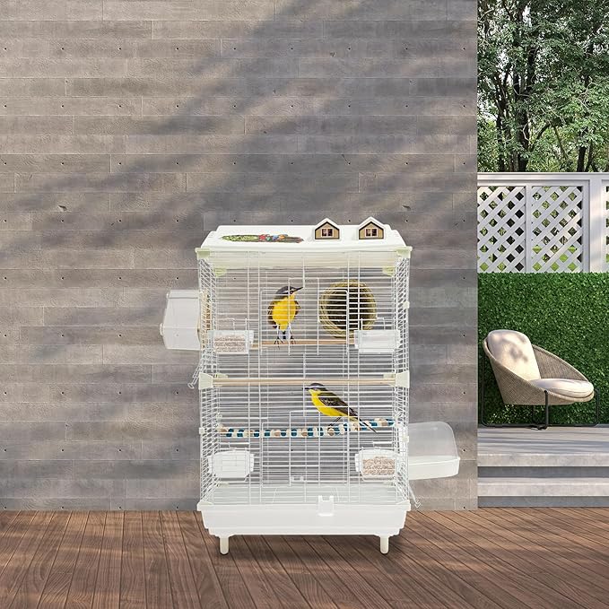 2 Tier Iron Bird Cage, Pigeons Parrot Birdcage, 30Inch Parakeet Cage with Water/Food Boxes, Freestanding Dual Door Birdcage for Various Bird Species