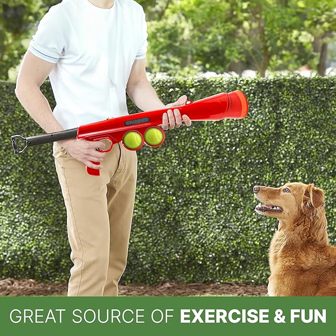 SPOT Launch & Fetch Tennis Ball Launcher Dog Toy | Interactive Dog Fetch Toy Launches Up to 65 Feet | Hands-Free Pickup | Includes 2 Tennis Balls & Removable Shoulder Strap | 24"