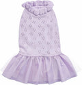 Blueberry Pet My Cutie Princess Ruffle Collar Dog Sweater Dress with Layered Tulle, Light Lavender, Back Length 14", Fall Winter Clothes for Girl Dogs