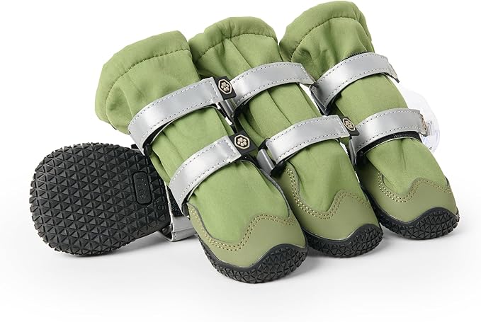 Spark Paws Dog Shoes, Waterproof Dog Boots for Medium to Large Dogs, Non Slip, Breathable Dog Booties and Paw Protectors - 4PCS Doggie Hiking Boots with Reflective Straps - Green - Size 4
