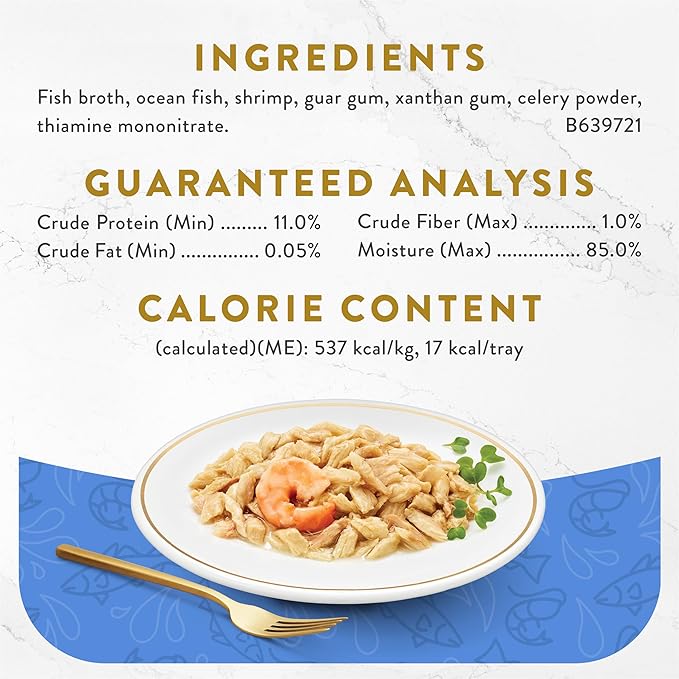 Fancy Feast Purina Lickable Appetizers Grain Free Wet Cat Food Topper Ocean Fish Appetizer with a Shrimp Cat Food Topper - 1.1 oz. Trays,(Pack of 20)