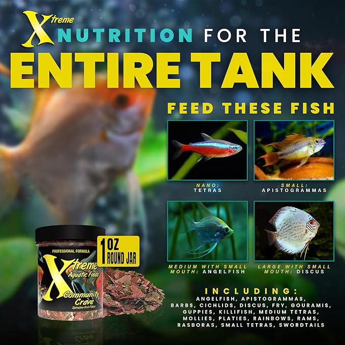 Xtreme Community Crave Flake - Krill & Spirulina Blend for Vibrant Colors, Immune Support and Digestive Health, Tropical & Freshwater Fish Nutrition – Premium Community Aquarium Food (1oz)