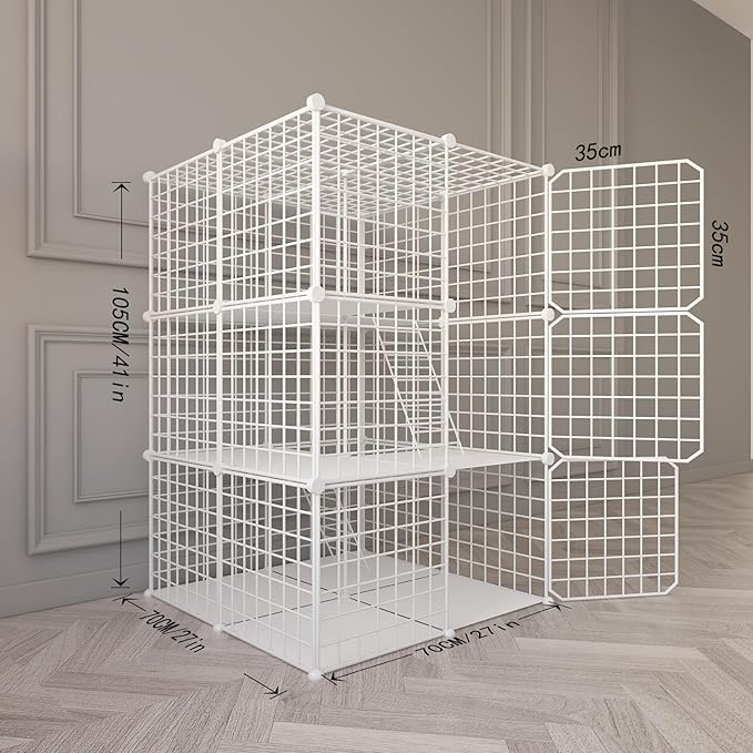 Indoor Cat Cage Enclosure DIY,Cat Playpen Catio Thick Metal Wire Kennels for 1-3 Cats Kitten Cage Detachable Patio Cat Crate (White, 28" L x 28" W x 41" H)