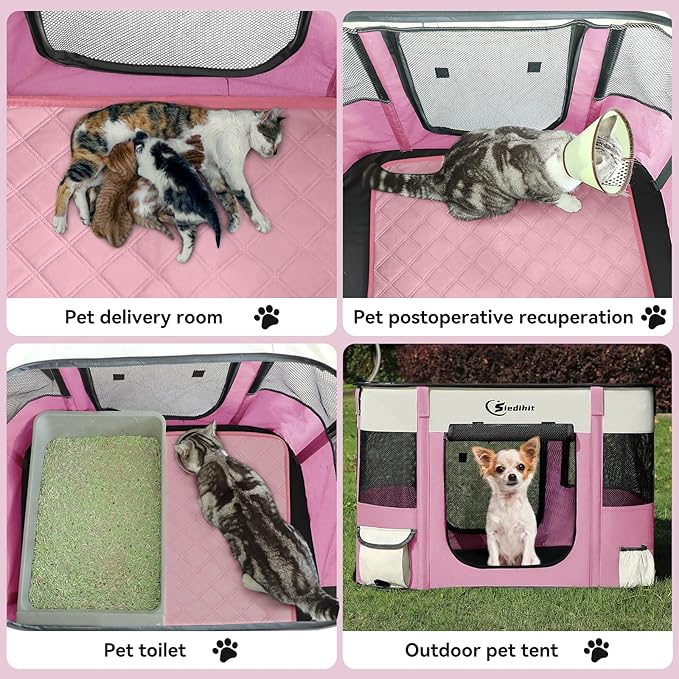 Dog Playpen,Cat Pet Puppy Pen,Portable Playpens for Dogs Indoor Outdoor Travel Camping Use,Foldable Dog Kennel Tent Crate for Rabbit Small Animals with Carrying Case (Pink with Pad, Small)