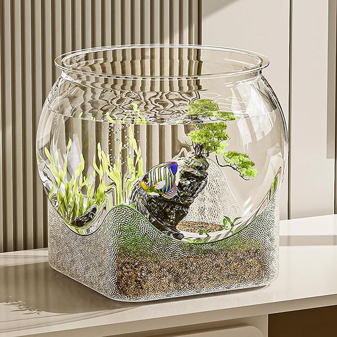 Round Clear Aquarium, Modern Compact Fish Tank, Hydroponic Planter Impact-Resistant for Home/Bedroom/Children's Room/Bathroom Desk/Workplace/Dorm