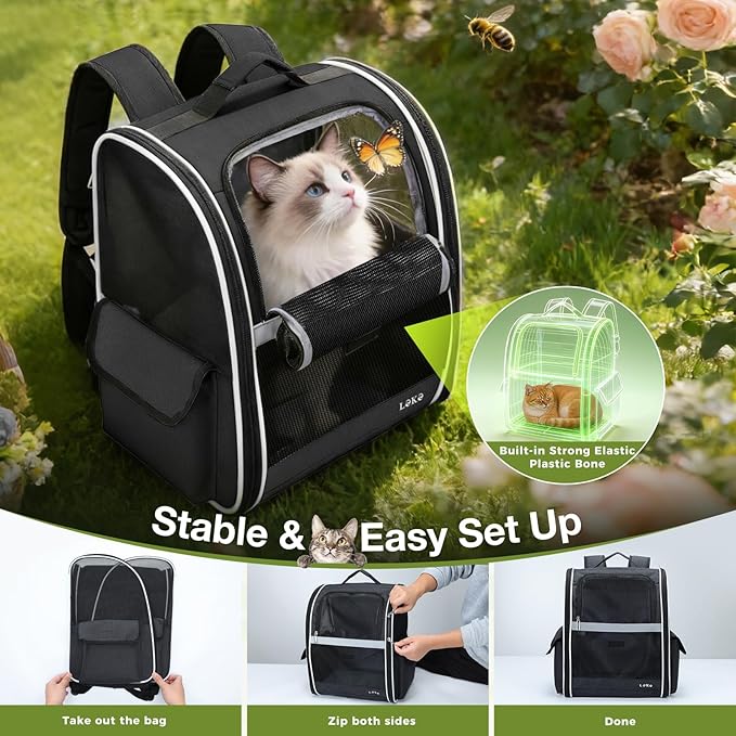 Lekereise Cat Backpack Carriers, Dog Carrier Backpacks with Breathable Mesh for Small Medium Cats Dogs Puppy Up to 17 Lbs, Pet Foldable Carrying Backpack Ventilated for Travel Hiking Collapsible