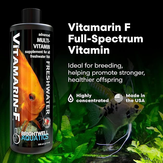 Brightwell Aquatics Vitamarin-F – Complete Vitamin Supplement for Freshwater Fish & Invertebrates – Supports Health, Color & Spawning – No Refrigeration, 2L
