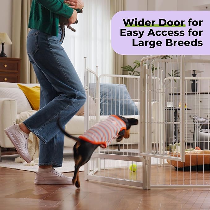 SunsGrove Dog Play Pen Indoors, 45 Inch 12 Panels Dog Playpen for Large Dogs, Easy Setup Anti-Rust Pet Fence, White