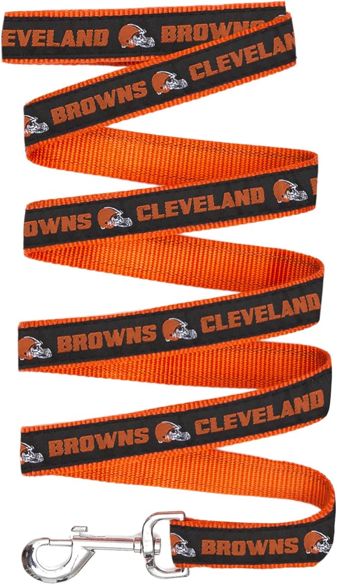 Pets First NFL Licensed Cleveland Browns 𝙿et Leash, Size Medium – Durable Satin Dog & Cat Walking Strap and Pet Tether with Embroidered Team Name & Logo
