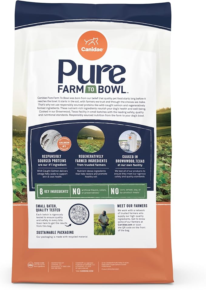 Canidae Pure Farm to Bowl Wild-Caught Salmon & Sweet Potato, Puppy Dog Food, Grain-Free, 22lb