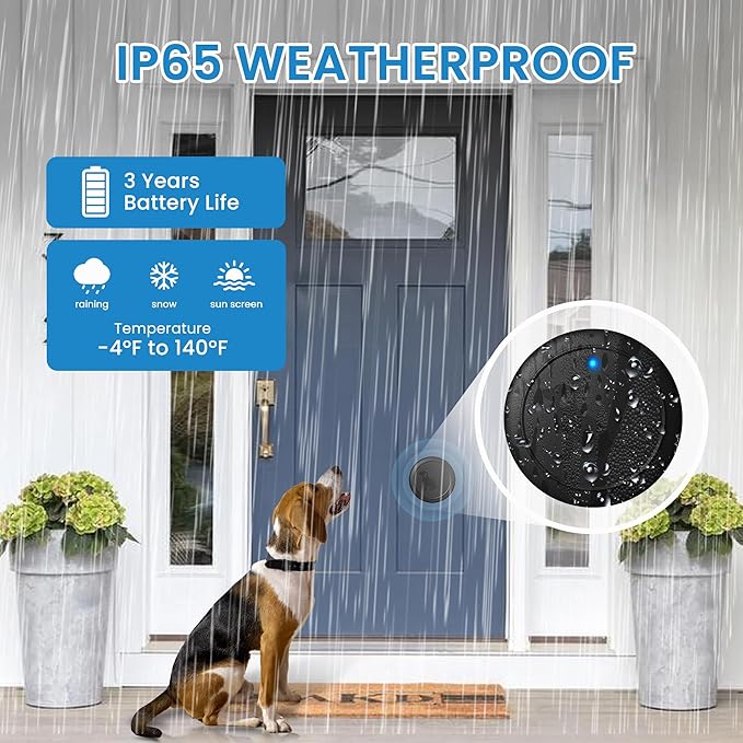 Dog Doorbell to Go Outside, Wireless Doggie Door Bell Operating at 1000 Feet with IP65 Waterproof Touch Button, 58 Melodies & 4 Notification Modes