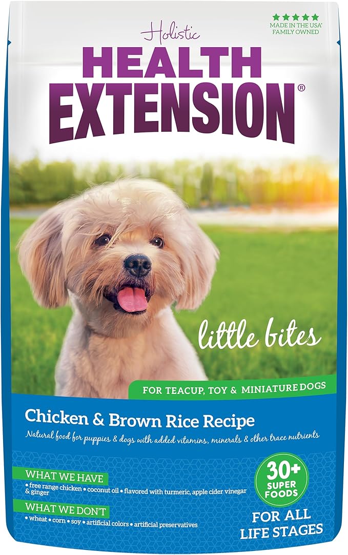 Health Extension Little Bites Dry Dog Food for Toy and Small Breeds, Chicken & Brown Rice Recipe, with Probiotics & Superfoods for Digestion & Coat Health, 1 lb Bag