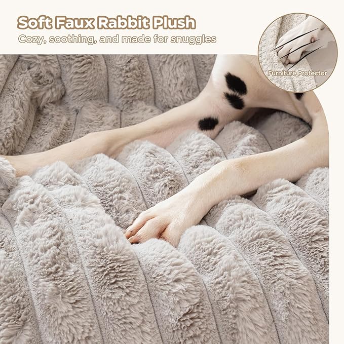 Avont Dog Bed Mat for Couch, Warm Fluffy Calming Sofa Topper Furniture Protector for Small Medium Large Dogs Cats with Removable Washable Cover -Lightgrey(M)