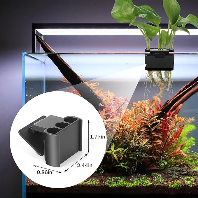 3 Holes Upgraded Aquatic Plant Cup Aquarium Plant Holder for Tank,Aquascape Accessories Decorations- Black 2 Pcs