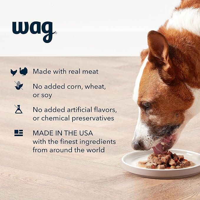 Amazon Brand - Wag Wet Dog Food Stew Variety Pack, Chicken & Turkey Cuts in Gravy, Made with Natural Ingredients, 13.2 Ounce Cans (Pack of 12)