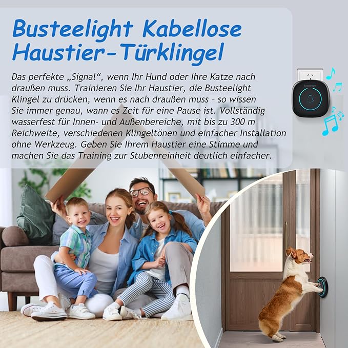 Soft Ring Blk Dog Bells to Go Outside - Wireless Dog Door Bell with 1000ft Range, 60 Melodies, LED, Waterproof Potty Training Bell for Dogs - Dog Door Bells for Potty Training(2 Bells & 1 Receiver)