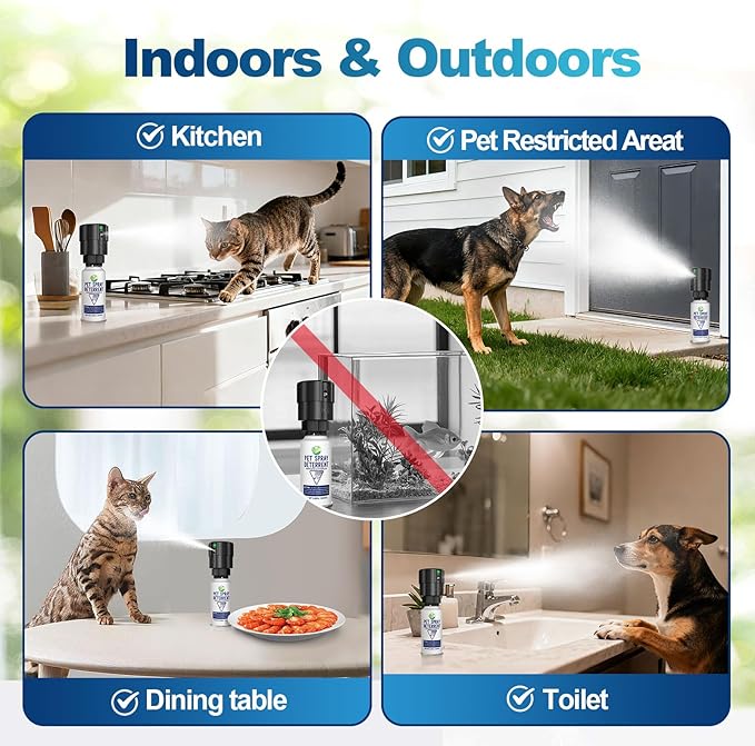 Cat Deterrent Spray Refill, Pet Spray Deterrent System, Motion Activated Cat System, Cat & Dog Odorless & Indoor, Up to 3 Feet Away, Pet Deterrent Spray Refill 4 Pack 15.56Oz