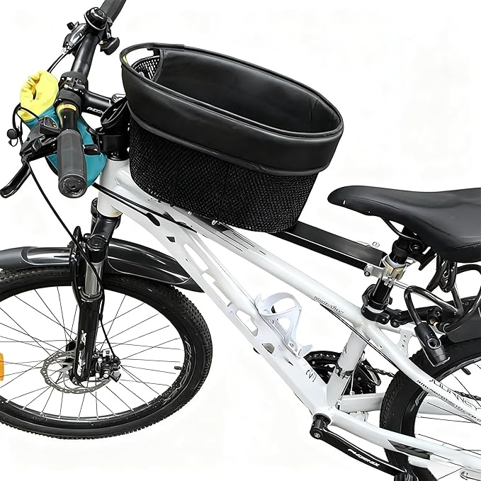 Bike Dog Carrier for Small Dogs – Quick Release Front Bicycle Pet Basket with Inner Safety Leash, Reinforced Support Bar, Fits Most Bikes & E-Bikes(Under 25 pounds)