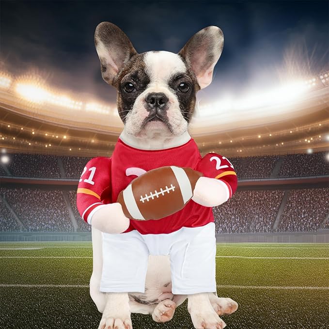 DELIFUR Football Player Dog Costume - Adjustable Funny Halloween Costume for Small Medium Dog (Football, Large)