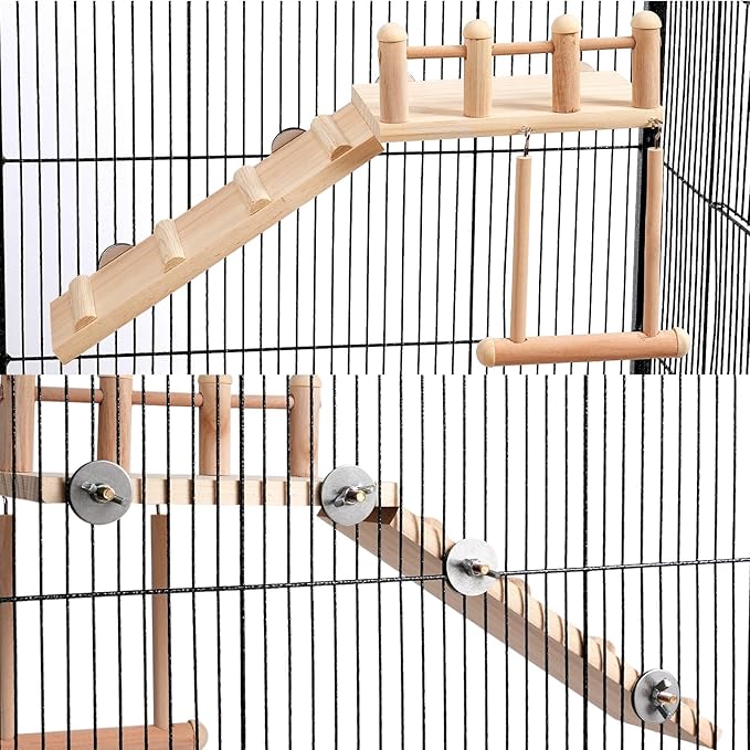 8Pcs Bird Parakeet Toys Bird Perches Platform with Climbing Ladder Colorful Standing Chewing Toy Bird Cage Toys for Budgerigar, Parakeet, Conure, Cockatiel, Mynah, Love Birds, Finches