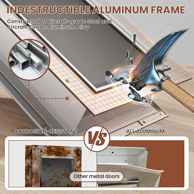 3-Flaps XL Dog Door for Wall, Rust Proof Aluminum Alloy Extra Large Doggy Door, Heavy Duty Pet Door with Dual Lock, Extreme Weather XLarge Dog Doors for Interior Exterior Wall, Pets Up to 220LB