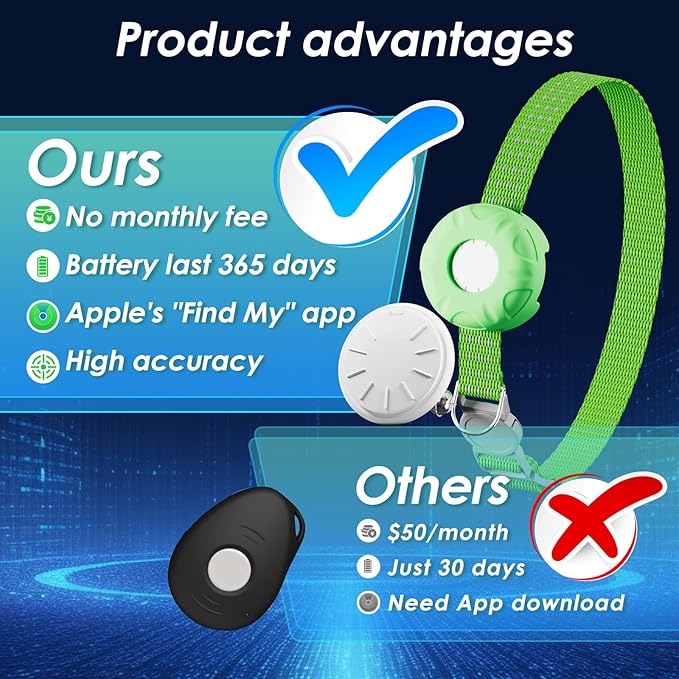 GPS Tracker, Tractive GPS Cat Tracker, Cat Tracker Collar with Safety Elastic Buckle, Works with Any Collar,Compatible with Apple Find My App (Only iOS), No Monthly Fee, Light Green