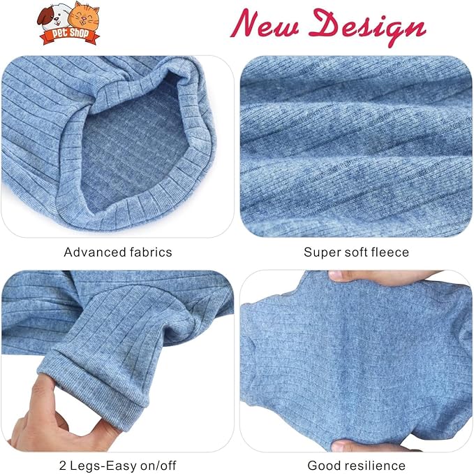 Idepet Sphynx Hairless Cats Sweater Shirt Kitten Soft Puppy Clothes Pullover Cute Cat Pajamas Jumpsuit Cotton Apparel Pet Winter Turtleneck for Cats and Teacup Chihuahua Small Dogs(Blue,XXL)