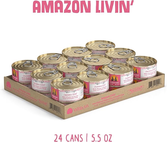 Weruva Classic Dog Food, Amazon Livin' with Chicken Breast & Chicken Liver in Pumpkin Soup, 5.5oz Can (Pack of 24)