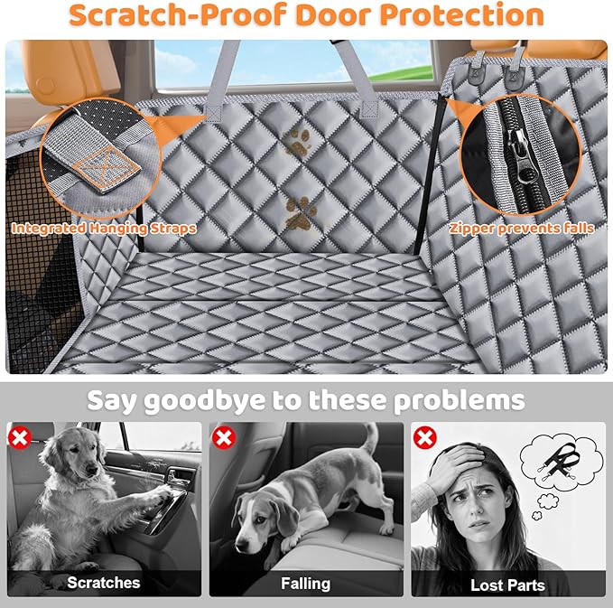 URPOWER Backseat Extender for Dogs - Hard Bottom Dog Car Seat Cover for Back Seat, Dog Hammock for Car and SUV, Pet Rear Seat Protector Dogs Travel Bed with Mesh Window & Side Flaps
