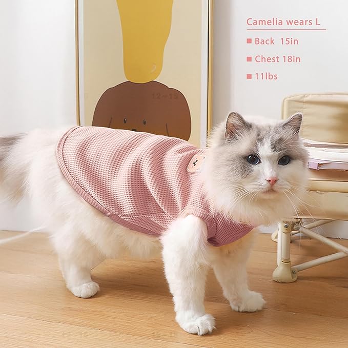 Waffle Knit Cat & Dog T Shirt for Small Dogs, Stretchable Puppy Shirt for Sphynx Cats & Small Breeds, Pet Clothes | Breathable Summer/Winter Apparel for Newborn(Pink 2XLarge)