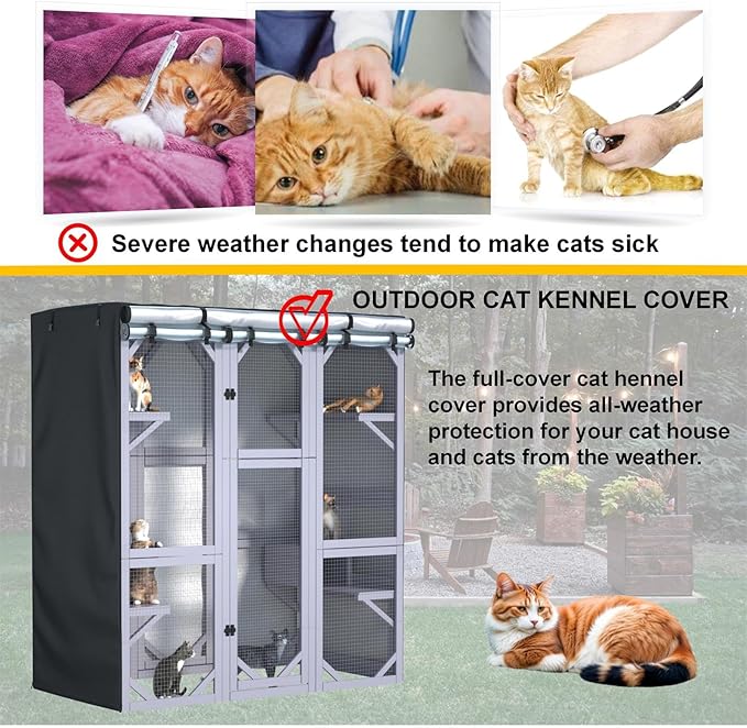 Outdoor Cat Enclosure Large Cover,Walk in Cat Kennel Cover 600D Heavy Duty Waterproof L73“ X W40” X H73” Full Coverage Large Outdoor cattery Cover (Only Cover)