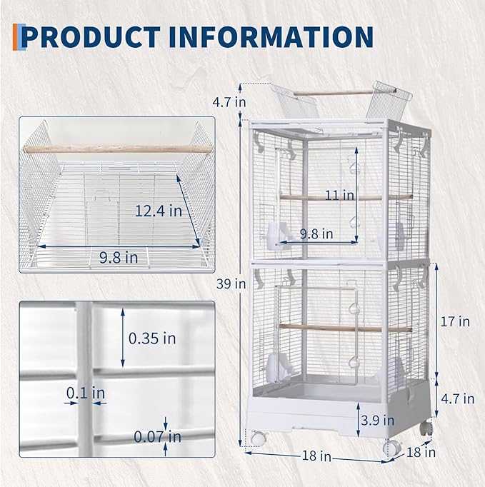 44Inch Small Bird Cage with Wheels, Bird Cage with Parrot Stand, 3 in 1 Bird Carrier for Parakeets, Canaries, Lovebirds, Small Quaker, Cockatiels, Budgie, Green Cheek,Conure