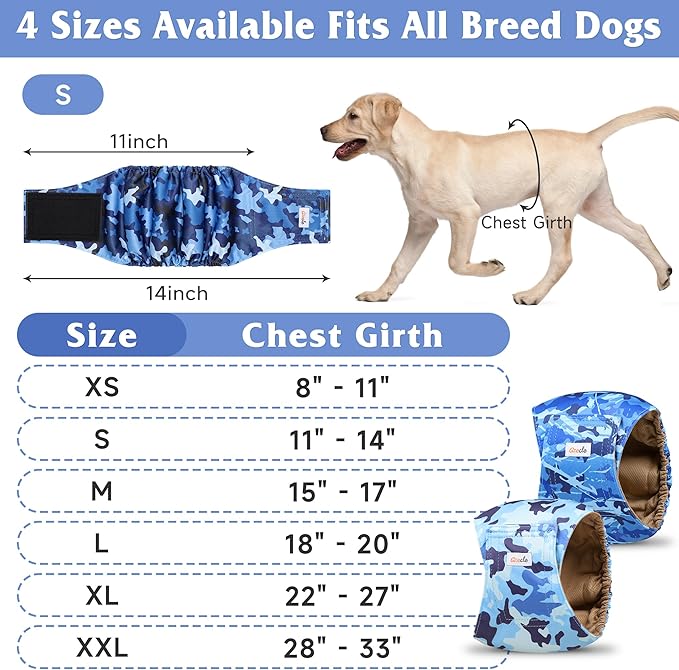 5 Pack Dog Diapers Male Reusable, Premium Belly Bands for Dogs, High Absorbing Male Dog Pee Wraps for Doggie in Incontinence or Excitable Urination Camouflage Pattern M