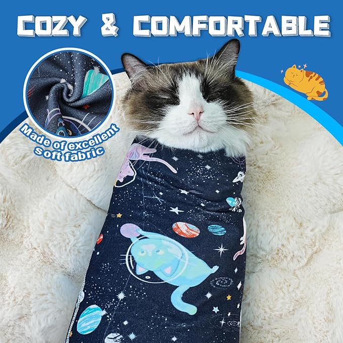 Supet Cat Grooming Wrap for Cutting Nails, 2026 Self-Adherent Cat Wrap, Anti-Escape Calming Cat Swaddle Wrap for Medicine, Nail Clipping, Teeth Brushing, Ear Cleaning (Space, XL)