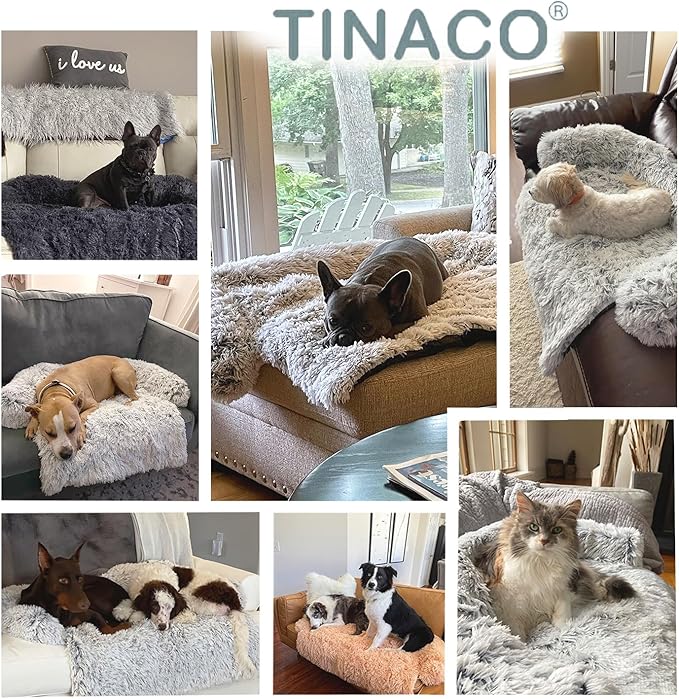 Calming Dogs/Cats Bed Mats, Dog Pad Washable Removable Couch Cover, Plush Long Fur Mat for Pets, Waterproof Lining, Perfect for Small, Medium and Large Dogs and Cats (Light Gray, 41"x37")