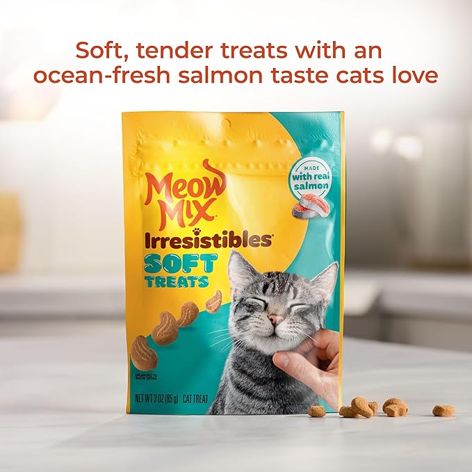 Meow Mix Irresistibles Soft Cat Treats Made with Real Salmon,3 Oz. Pouch,(Pack of 10)