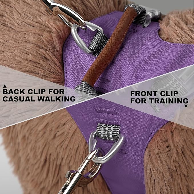 No Pull Dog Harness – Adjustable Reflective Nylon Vest for Small Medium Large Dogs, Escape Proof Training Harness with Leather Control Handle, Lightweight Aluminum Hardware (Purple, XL)