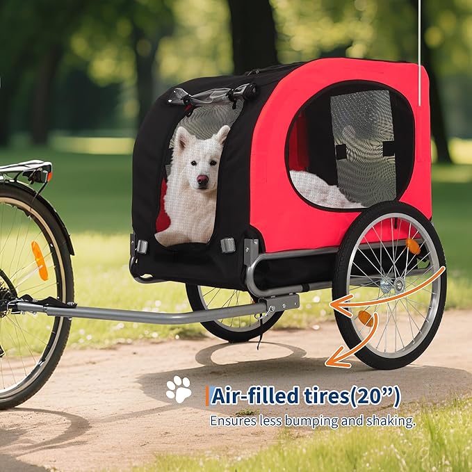 【Upgraded】 Dog Bike Trailer for Medium Large Dogs - Convertible to Jogging Stroller, 88Lbs Capacity, Waterproof & Ventilated Design with Safety Flag, Universal Hitch for 20-29" Bikes