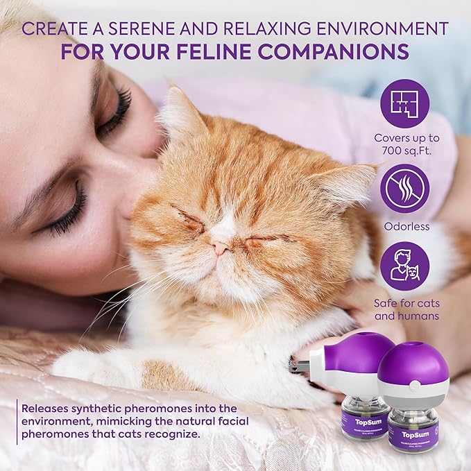 TopSum Cat Calming Pheromone Diffuser: Feline Pheromones Plug in for Stress, Along At Home, Spraying, Fighting, Scratching, Aggression & Excessive Meowing (Purple)
