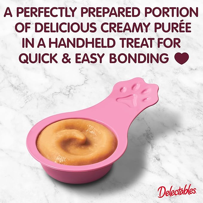 Delectables Lickable Spoon Handheld Wet Cat Treats Made with Real Chicken & Tuna, Creamy Puree, Mess Free, Quick & Easy, Grain-Free, No Added Fillers, No Added Preservatives, Variety Pack, 32ct