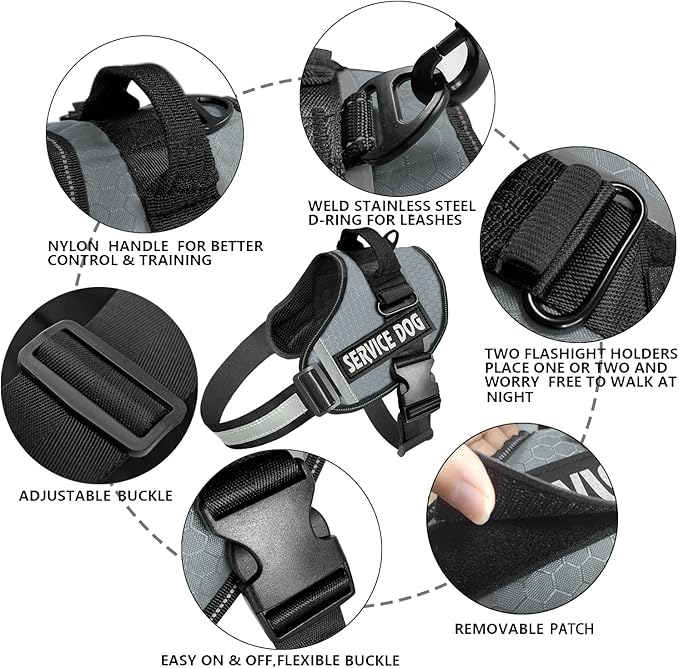 JSXD Dog Harness,No-Pull Service Dog Harness with Handle Adjustable Outdoor Pet Dog Vest 5M Reflective Nylon Material Vest for Breeds,Easy Control for Small Medium Large Dogs