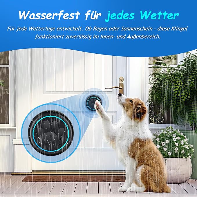 Soft Ring Blk Dog Bells to Go Outside - Wireless Dog Door Bell with 1000ft Range, 60 Melodies, LED, Waterproof Potty Training Bell for Dogs - Dog Door Bells for Potty Training(1 Bell & 1 Receiver)