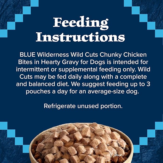 Blue Buffalo Wilderness Trail Toppers Wild Cuts Natural High-Protein Dog Wet Food, Chicken Bites in Hearty Gravy, 3-oz Pouch, 24 Count