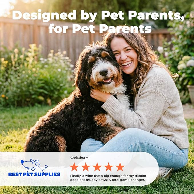 Best Pet Supplies 8" x 9" Large Dog Wipes - Cleaning and Deodorizing for Paws and Coat - Gentle Formula with Tea Tree Vitamin E for Puppies and Cats - 400 Count