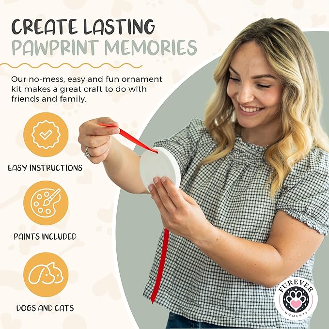 Pet Paw Print Impression Kit Makes (2) Dog Keepsake Ornaments, Inkless Paw Print Kit for Dogs (and Cats!) - Dog Paw Print Kit Keepsake, New Puppy Gift, Pawprint Kit w/ Paints & Name Stamps! (White)