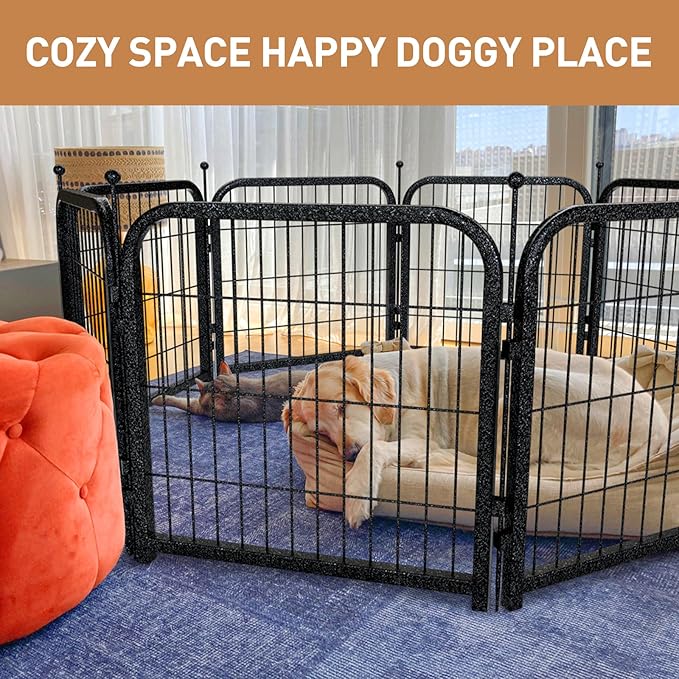 Metal Dog Playpen, 32" Inch Height 24 Panels, Ideal Dog Fence for Large/Medium/Small Dogs Indoor & Outdoor Bliss, Perfect Dog Pen for Camping, Yard and RV | Black-Silver