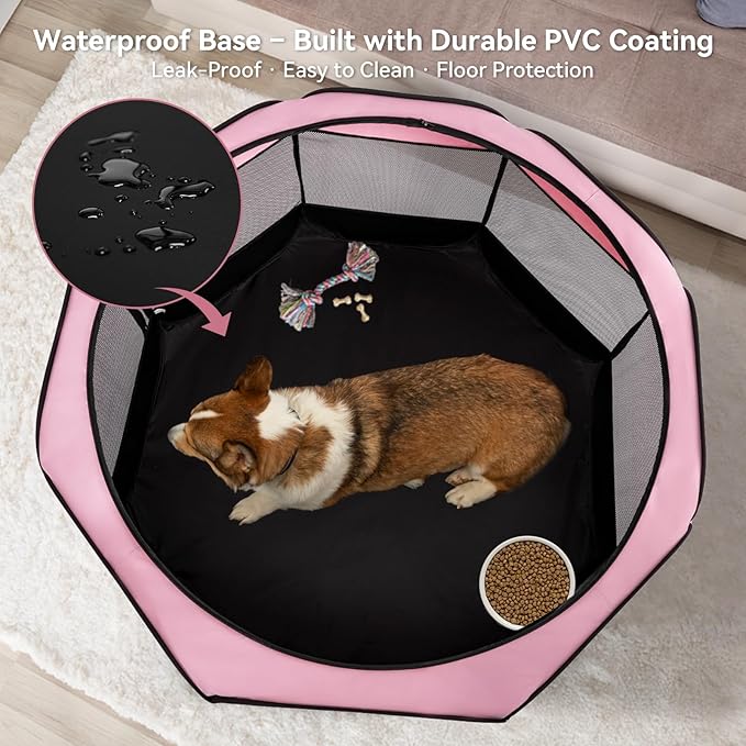 Portable Indoor Dog Playpen for Small Dogs & Puppies by A 4 Pet – 40.55" Pop-Up Soft Puppy Playpens with Bowl, Waterproof Floor, Calm Safe Space for Home, Travel & Daily Use