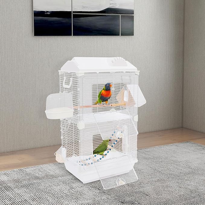 27.95 inch Flight Bird Cage Portable Bird Carrier Travel Bird Cage for Conure Sun Parakeet Green Cheek Conure Lovebird Budgie Finch Canary Travel Birdcage with Handle and Perches