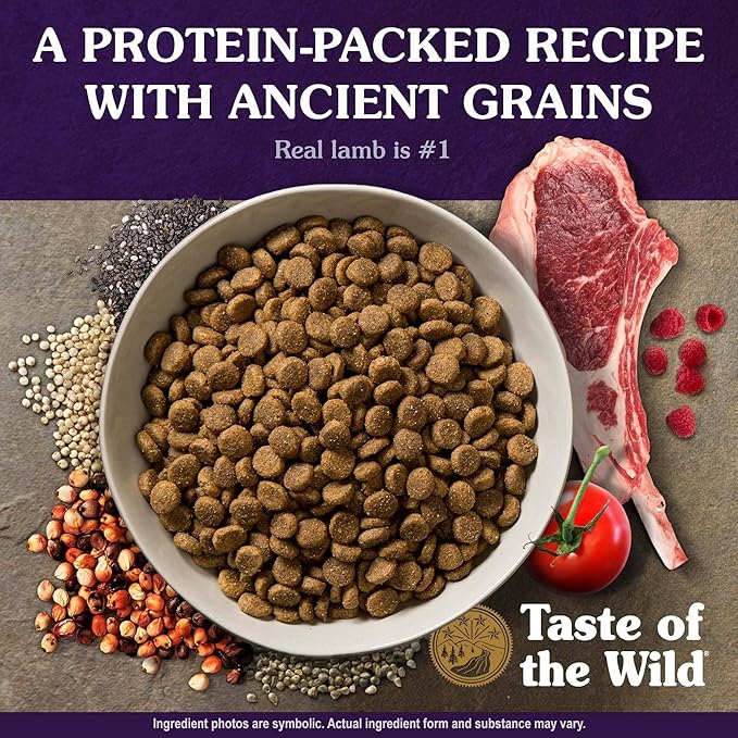 Taste of the Wild with Ancient Grains Ancient Mountain Canine Recipe with Roasted Lamb Dry Dog Food, Made with Protein from Real Lamb and Guaranteed Nutrients and Probiotics 28lb