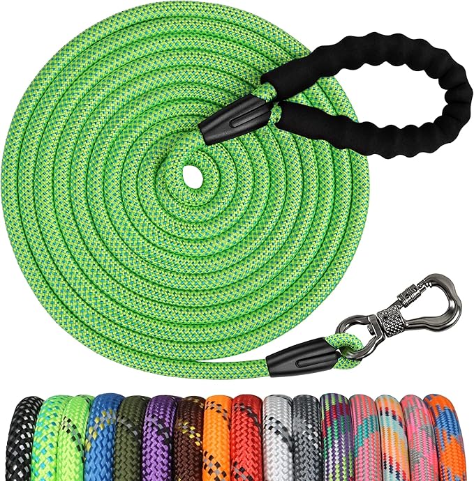 NTR Heavy Duty Dog Leash, 15FT Training Leash with Swivel Lockable Hook and Comfortable Padded Handle, Dog Lead for Walking, Hunting, Camping, Backyard for Small Medium and Large Dogs